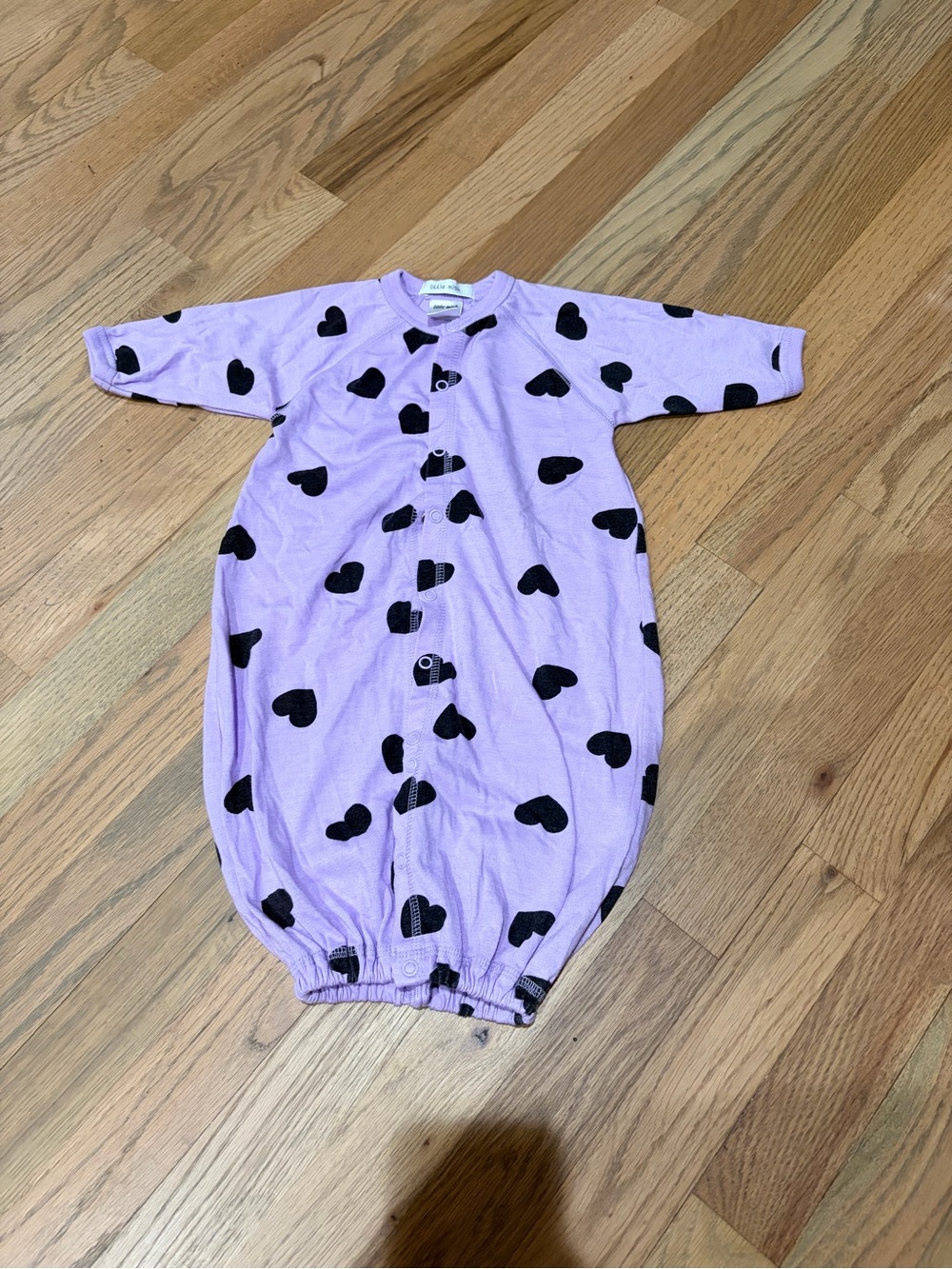 Denny’s Little Mish baby girl heart print long sleeve/long pants onesie OR gown